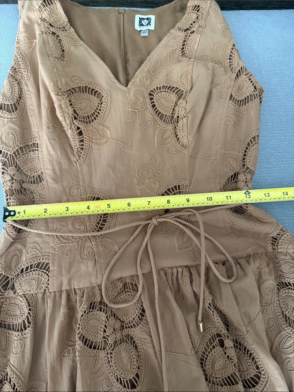 Anne Klein Sleeveless Embroidered Midi Dress in Tan - Picture 10 of 15